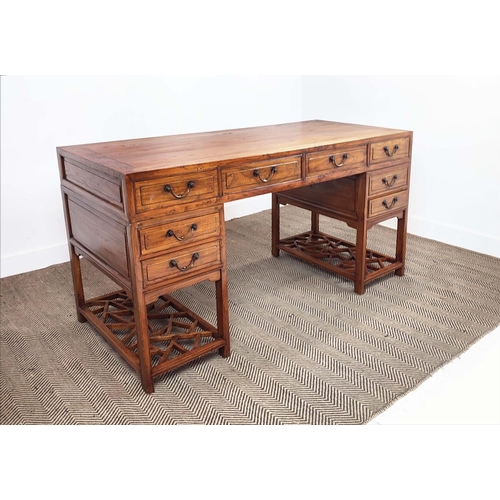 372 - CHINESE DESK, elm with eight drawers, 83cm H x 170cm x 70cm.