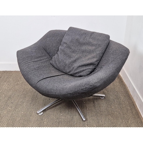 380 - GERARD VAN DEN BERG GIGI SWIVEL CHAIR, in dark grey upholstery, 68cm H x 110cm W x 80cm D.