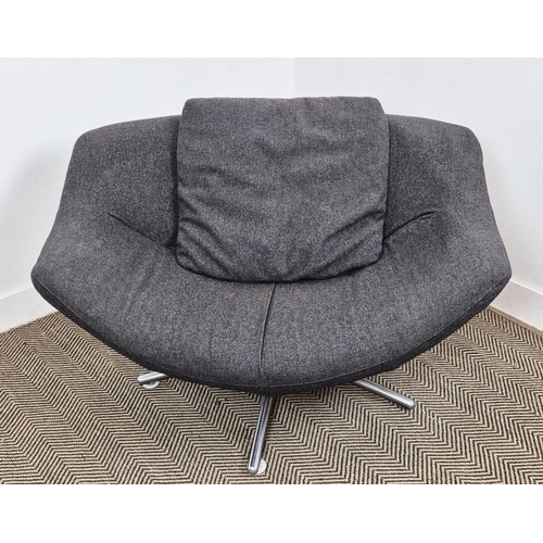 380 - GERARD VAN DEN BERG GIGI SWIVEL CHAIR, in dark grey upholstery, 68cm H x 110cm W x 80cm D.