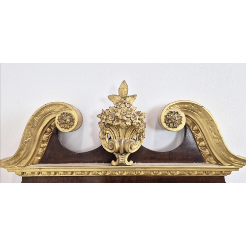 388 - WALL MIRROR, 19th century in George II style, walnut with gilt detail and bevelled plate, labeled T ... 