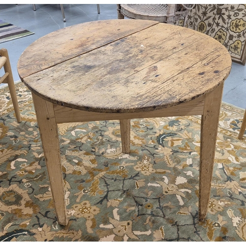 389 - CRICKET TABLE, 19th century pine, the circular top on tapering supports, 74cm H x 80cm D.