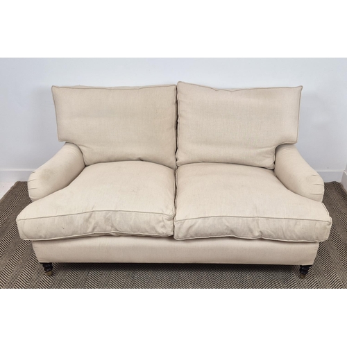 390 - GEORGE SMITH SOFA, taupe fabric upholstered, 90cm H x 172cm x 115cm.