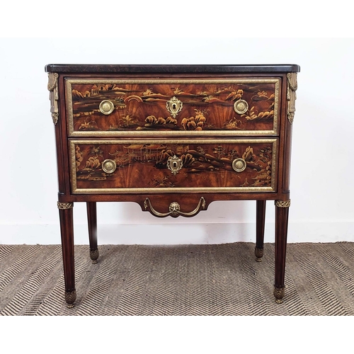 392 - THEODORE ALEXANDER COMMODE, Louis XVI style chinoiserie lacquered with faux marble top over two draw... 