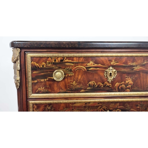 392 - THEODORE ALEXANDER COMMODE, Louis XVI style chinoiserie lacquered with faux marble top over two draw... 