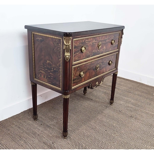 392 - THEODORE ALEXANDER COMMODE, Louis XVI style chinoiserie lacquered with faux marble top over two draw... 