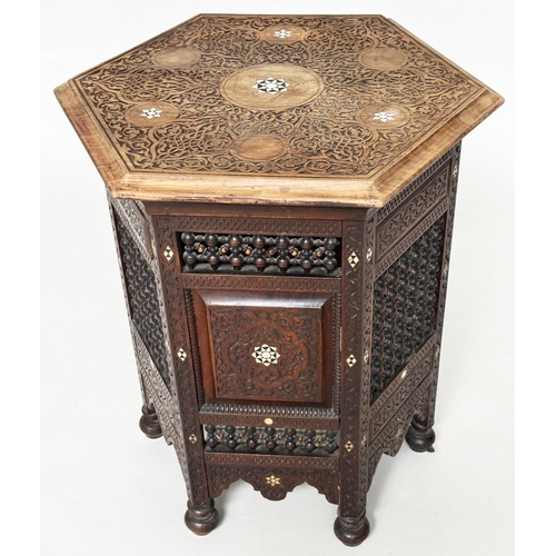 393 - SYRIAN OCCASIONAL TABLE, 19th century hardwood and mother of pearl inlay and pierced conforming base... 