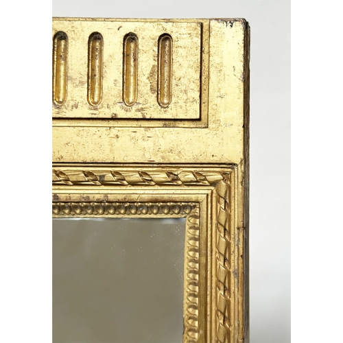 395 - DRESSING MIRROR, early 20th century giltwood with fluted frieze and moulded frame, 53cm x 156cm H.