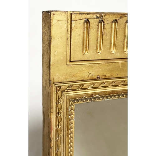 395 - DRESSING MIRROR, early 20th century giltwood with fluted frieze and moulded frame, 53cm x 156cm H.