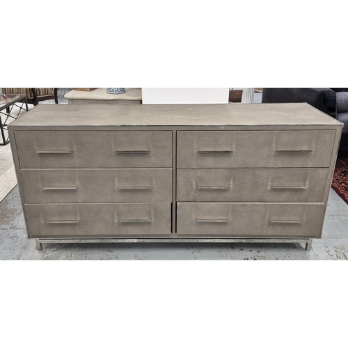 400 - CHEST OF DRAWERS, six drawers, faux shagreen and polished metal, 180.5cm x 50.5cm x 80cm.