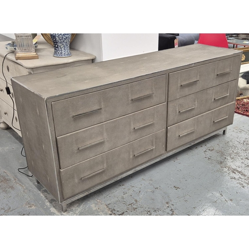 400 - CHEST OF DRAWERS, six drawers, faux shagreen and polished metal, 180.5cm x 50.5cm x 80cm.