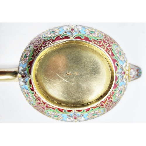 5 - RUSSIAN KOVSH, 88 silver gilt and coloured enamels HA makers mark, 120g A.88 silver gilt enamel egg ... 