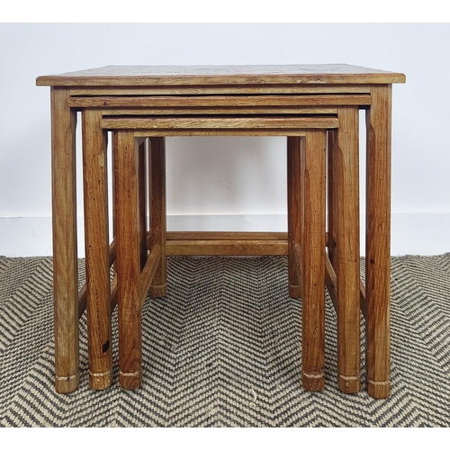 547 - ACORNMAN NEST OF THREE TABLES, oak with adzed tops, vintage, 50.5cm x 37.5cm x 53cm at largest appro... 