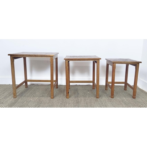 547 - ACORNMAN NEST OF THREE TABLES, oak with adzed tops, vintage, 50.5cm x 37.5cm x 53cm at largest appro... 