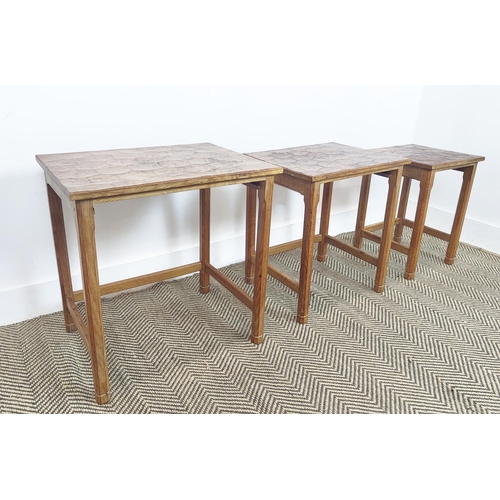 547 - ACORNMAN NEST OF THREE TABLES, oak with adzed tops, vintage, 50.5cm x 37.5cm x 53cm at largest appro... 