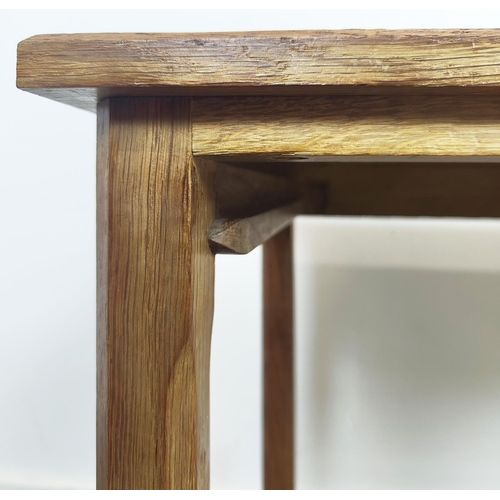 547 - ACORNMAN NEST OF THREE TABLES, oak with adzed tops, vintage, 50.5cm x 37.5cm x 53cm at largest appro... 