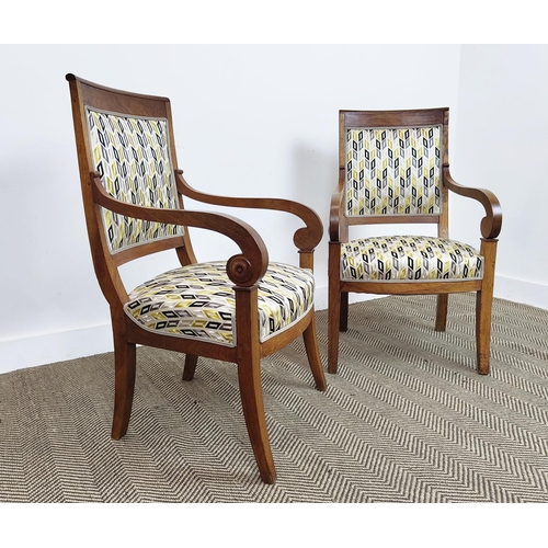 551 - FAUTEUILS, a pair, Charles X walnut in patterned upholstery, 93cm H x 56cm W. (2)