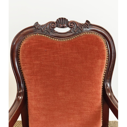 555 - FAUTEUILS, a pair, Louis Philippe mahogany in crimson plush, 96cm H x 55cm W. (2)