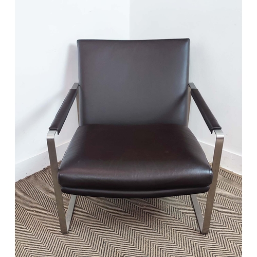 561 - CAMERICH LEMAN CHAIRS, a pair, with brown leather upholstery on metal supports, 78cm H x 70cm W x 82... 