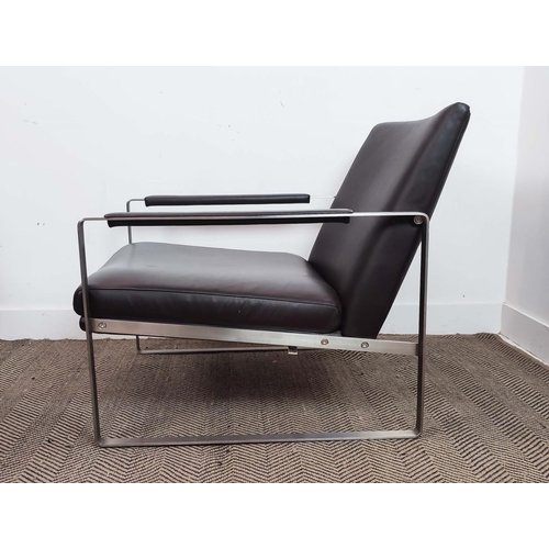 561 - CAMERICH LEMAN CHAIRS, a pair, with brown leather upholstery on metal supports, 78cm H x 70cm W x 82... 