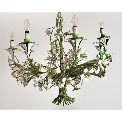 563 - TOLEWARE CHANDELIER, mid 20th century Italian, eight branch, 70cm H x 80cm W, excluding drop.