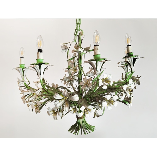 563 - TOLEWARE CHANDELIER, mid 20th century Italian, eight branch, 70cm H x 80cm W, excluding drop.