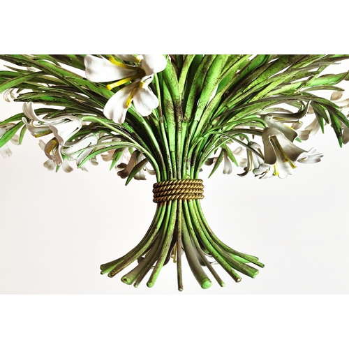 563 - TOLEWARE CHANDELIER, mid 20th century Italian, eight branch, 70cm H x 80cm W, excluding drop.