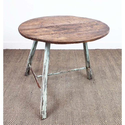 567 - CRICKET TABLE, early 19th century poplar and later painted with planked circular top, 70cm H x 80cm ... 