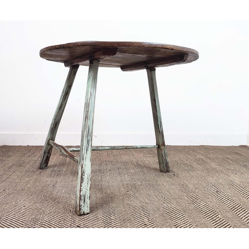 567 - CRICKET TABLE, early 19th century poplar and later painted with planked circular top, 70cm H x 80cm ... 