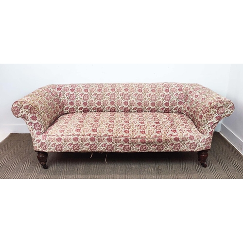 569 - CHESTERFIELD SOFA, Victorian mahogany and gilt heightened with floral patterned upholstery, 67cm H x... 