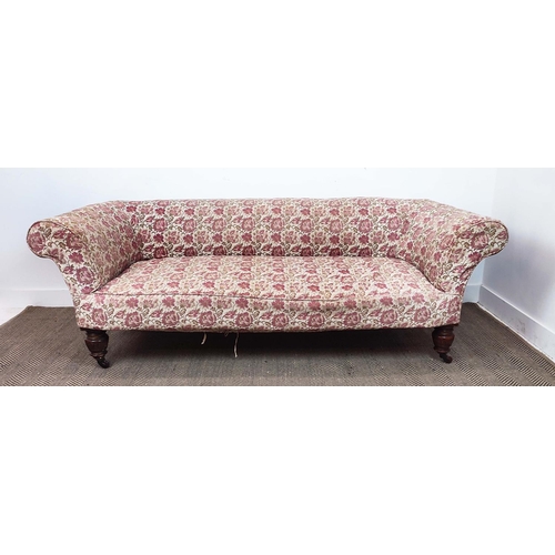 569 - CHESTERFIELD SOFA, Victorian mahogany and gilt heightened with floral patterned upholstery, 67cm H x... 