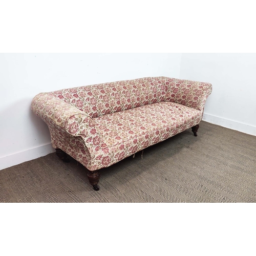 569 - CHESTERFIELD SOFA, Victorian mahogany and gilt heightened with floral patterned upholstery, 67cm H x... 