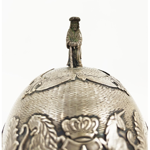 6 - JUDAICA ETROG EGG, Russian 84 silver mark to base, 23cm H, 550grams, 18oz.