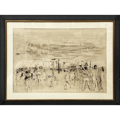 66 - GEORGE SIMUNEK (British 20th century), 'St Simeon Stylite', Indian ink, 103cm x 135cm, framed.