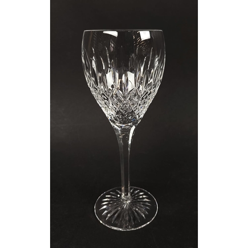 9 - STUART CUT CRYSTAL 'SHAFTESBURY' WINE GLASSES, a set of eight, a set of six smaller glasses and a de... 