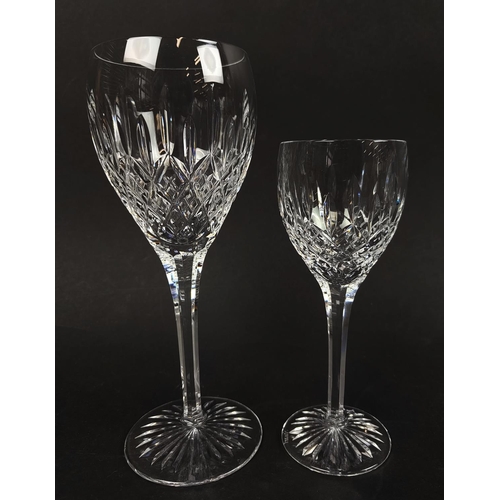 9 - STUART CUT CRYSTAL 'SHAFTESBURY' WINE GLASSES, a set of eight, a set of six smaller glasses and a de... 