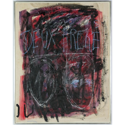 130 - ANGEL DARISIO, Manner of CY twombly, French oil painting on paper, 103cm x 79cm.