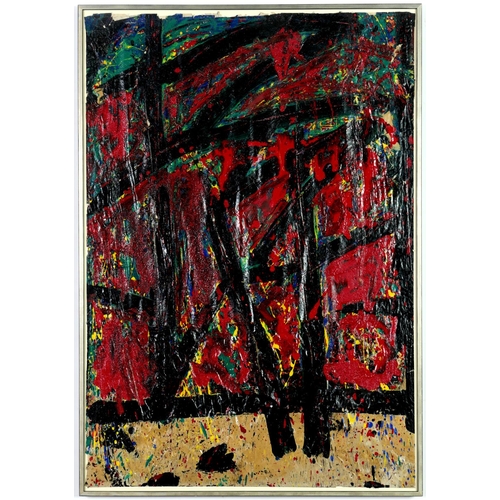 131 - ANGEL DARISIO, Manner of John Hoyland, French oil painting on paper, 103cm x 71cm.