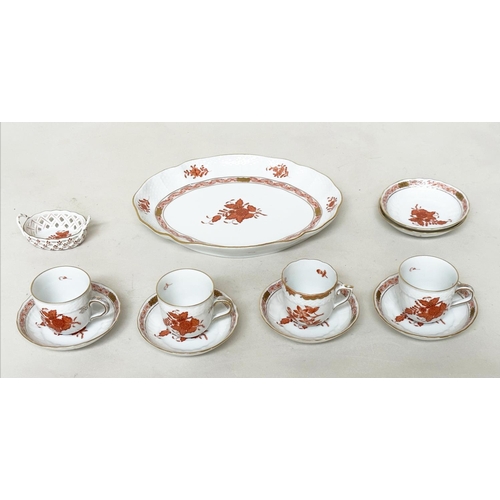 559 - HEREND, Hungarian porcelain, bouquet rust pattern  with tray plate, four cups and six saucers and a ... 