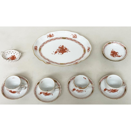 559 - HEREND, Hungarian porcelain, bouquet rust pattern  with tray plate, four cups and six saucers and a ... 