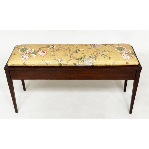 560 - DUET SEAT, early 20th century mahogany rectangular with G. P. and J Baker 'Oriental Bird' linen upho... 