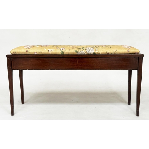 560 - DUET SEAT, early 20th century mahogany rectangular with G. P. and J Baker 'Oriental Bird' linen upho... 