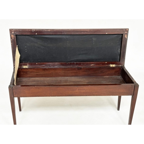 560 - DUET SEAT, early 20th century mahogany rectangular with G. P. and J Baker 'Oriental Bird' linen upho... 