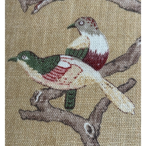 560 - DUET SEAT, early 20th century mahogany rectangular with G. P. and J Baker 'Oriental Bird' linen upho... 