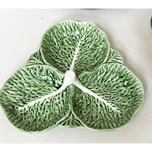 571 - GREEN MAJOLICA WARE, a large quantity Italian, English, French and Portuguese, green majolica. (Qty)