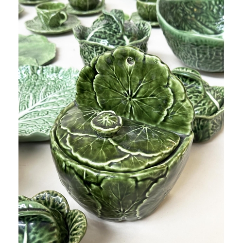 571 - GREEN MAJOLICA WARE, a large quantity Italian, English, French and Portuguese, green majolica. (Qty)