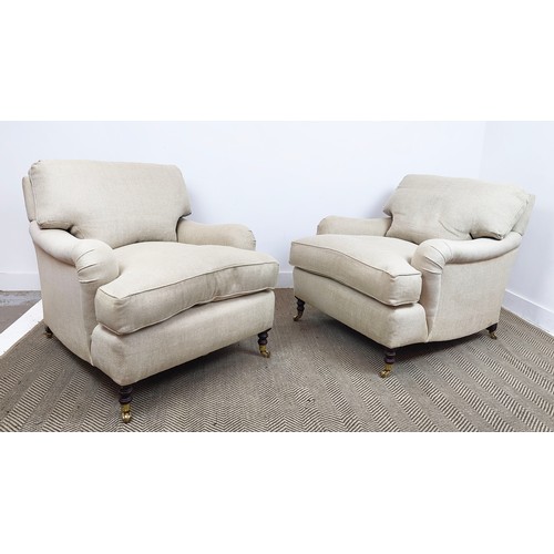 354A - GEORGE SMITH STANDARD ARM SIGNATURE CHAIRS, with cushion backs, a pair, 80cm H x 84cm. (2)