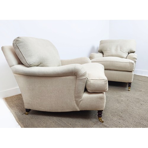 354A - GEORGE SMITH STANDARD ARM SIGNATURE CHAIRS, with cushion backs, a pair, 80cm H x 84cm. (2)