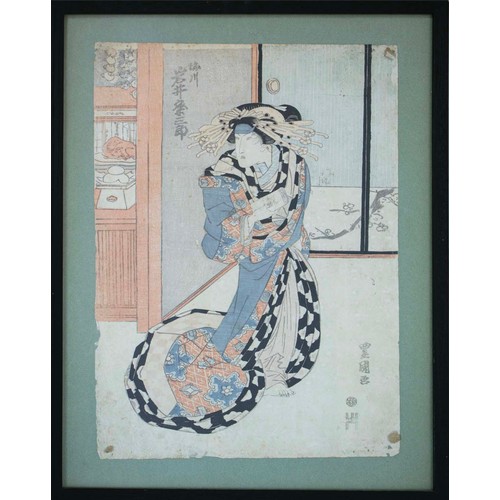 51 - JAPANESE WOODBLOCK PRINTS, 19th century, largest 90cm x 47cm overall, framed. (4)