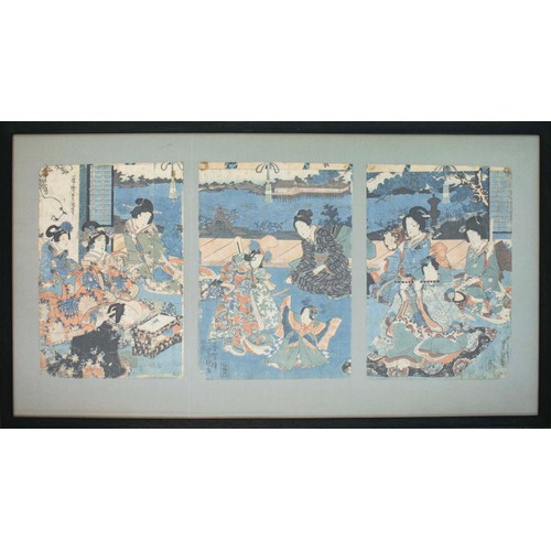 51 - JAPANESE WOODBLOCK PRINTS, 19th century, largest 90cm x 47cm overall, framed. (4)