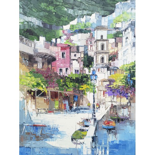 112 - ANTONIO DE VICARRO, 'Amalfi', oil on canvas, 148cm x 98cm, framed.